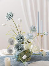 Dusty Blue & Navy & White Fake Roses Gardenia Flowers Box