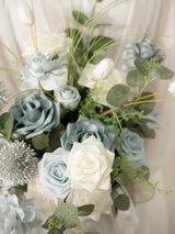 Dusty Blue & Navy & White Fake Roses Gardenia Flowers Box