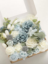 Dusty Blue & Navy & White Fake Roses Gardenia Flowers Box