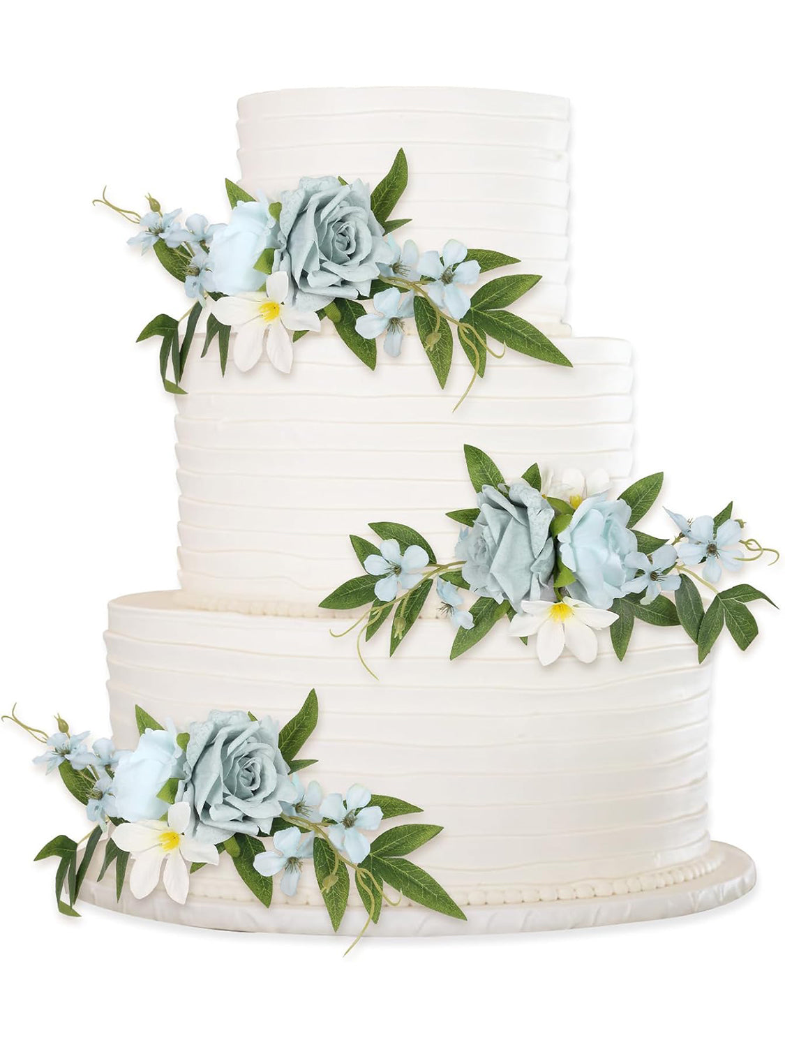 Light Blue Fake Flowers Wedding Cake Topper Decorations Set