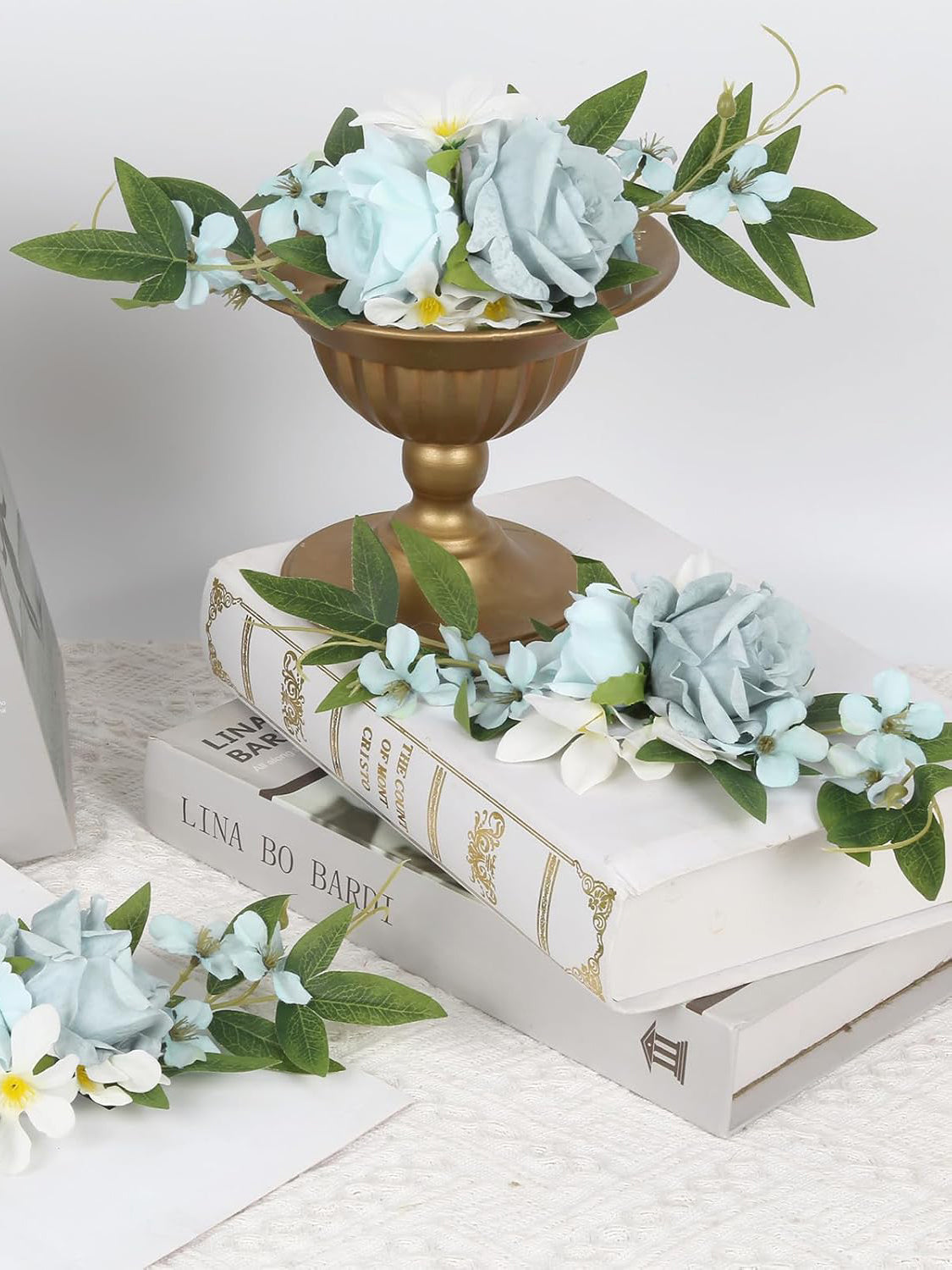 Light Blue Fake Flowers Wedding Cake Topper Decorations Set