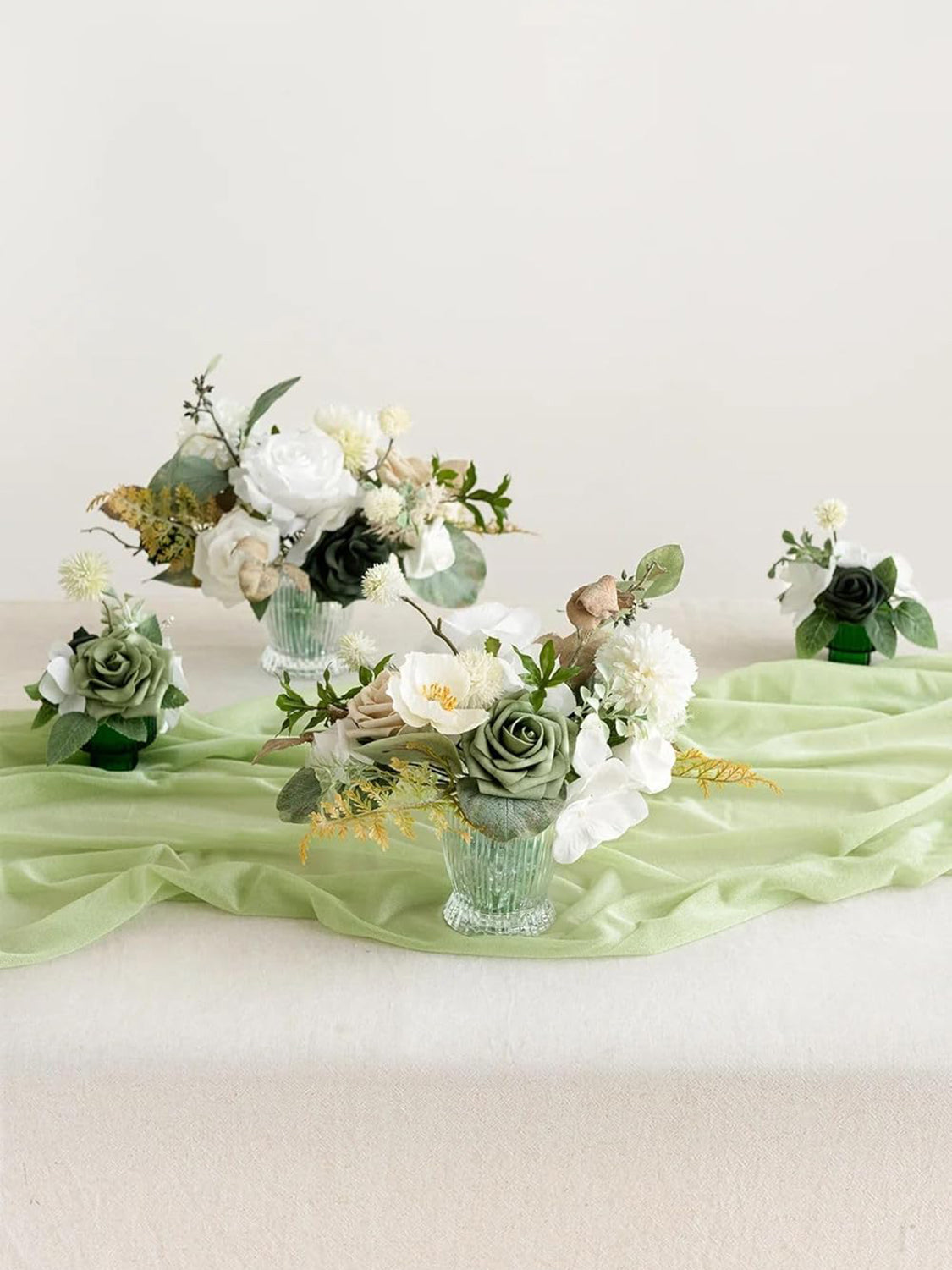 Emerald & Tawny Beige Fake Roses Dahlia Ranunculus Flowers Box