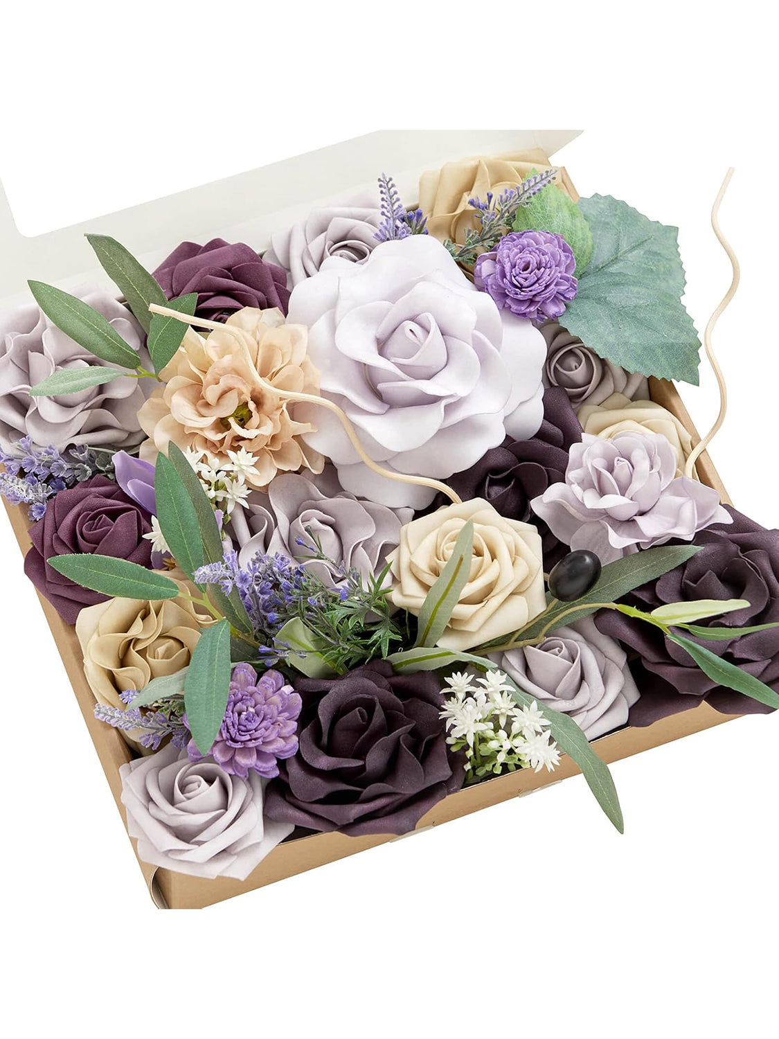 Lavender & Plum Fake Gardenia Flowers Box