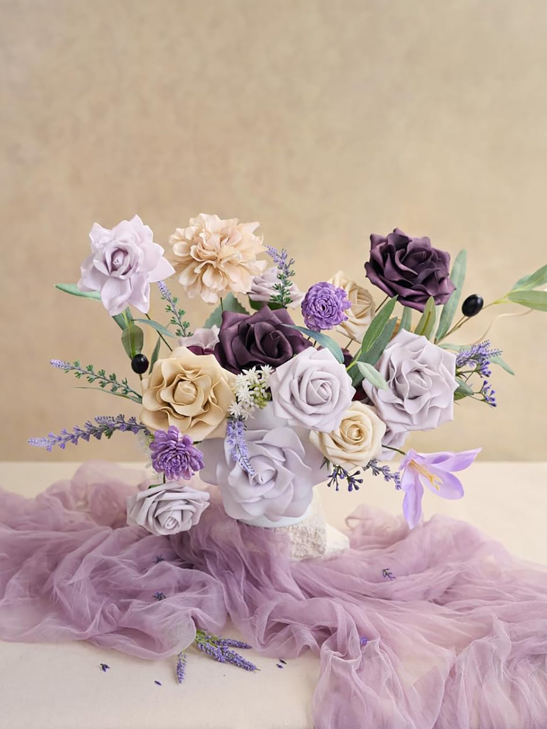 Lavender & Plum Fake Gardenia Flowers Box