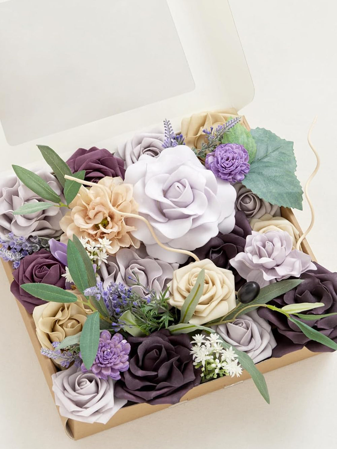 Lavender & Plum Fake Gardenia Flowers Box