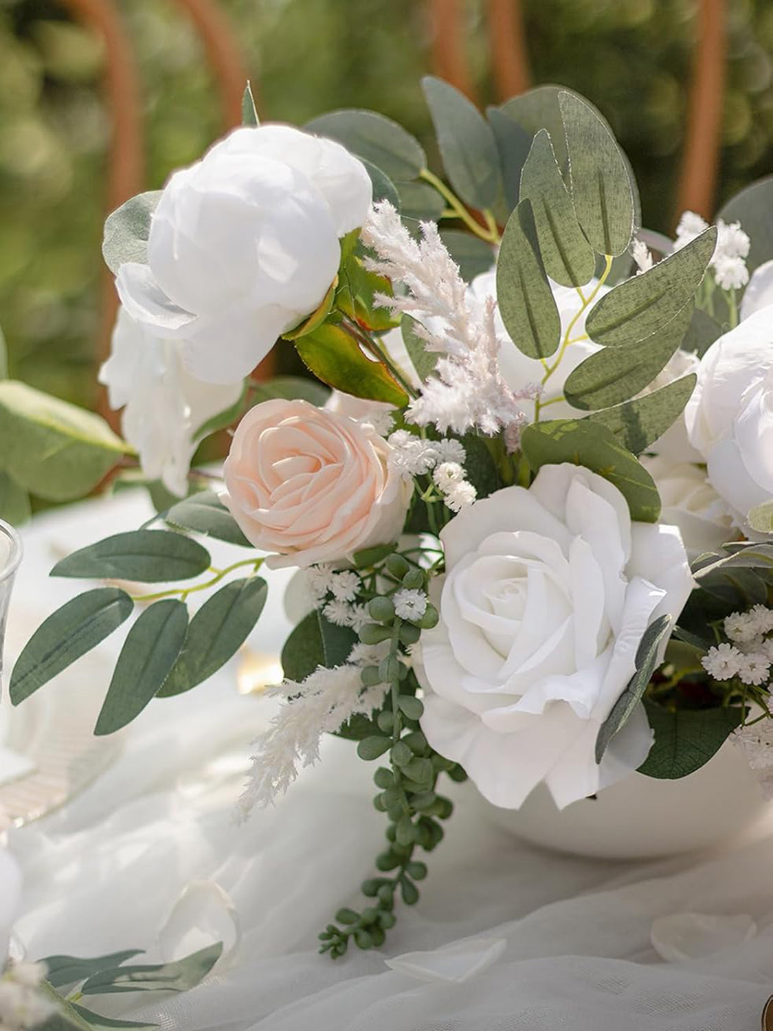 White & Blush Fake Roses Peonies Willow Flowers Box