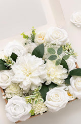 White & Sage Fake Roses Flowers Dahlia Box