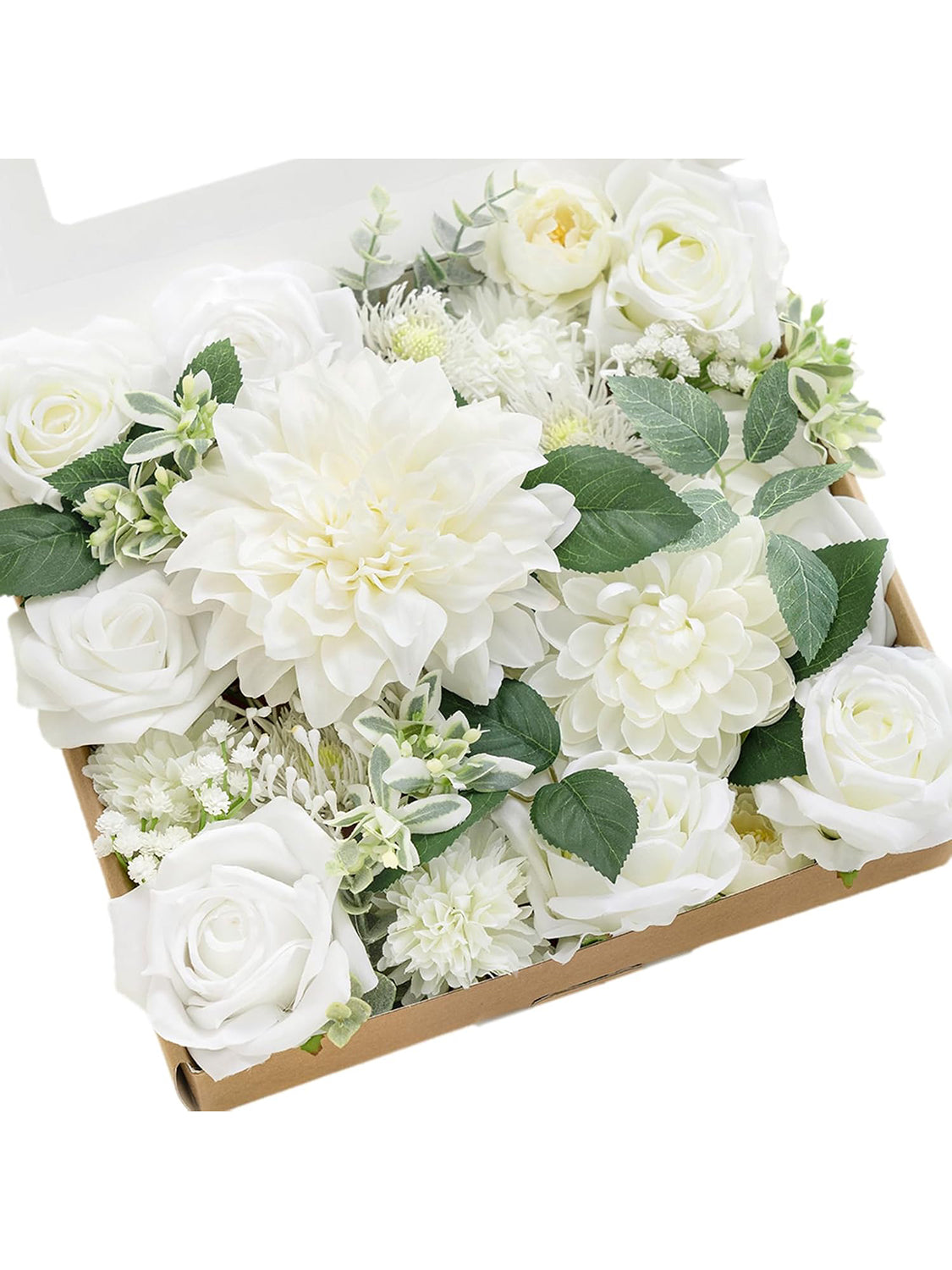 White & Sage Fake Roses Flowers Dahlia Box