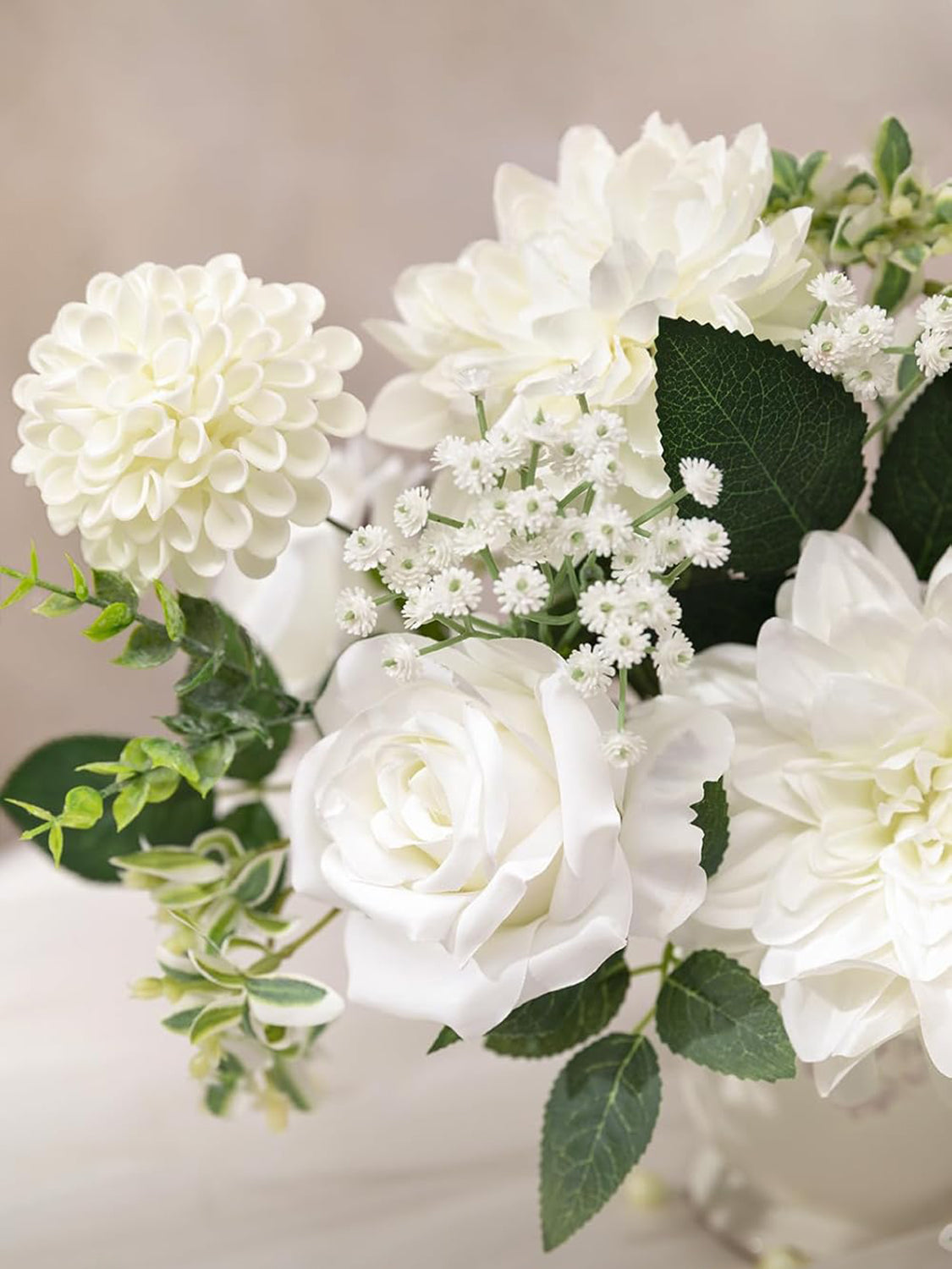 White & Sage Fake Roses Flowers Dahlia Box