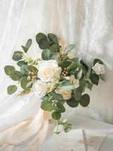White & Sage & Gold Fake Rose Eucalyptus Flowers Box