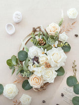 White & Sage & Gold Fake Rose Eucalyptus Flowers Box