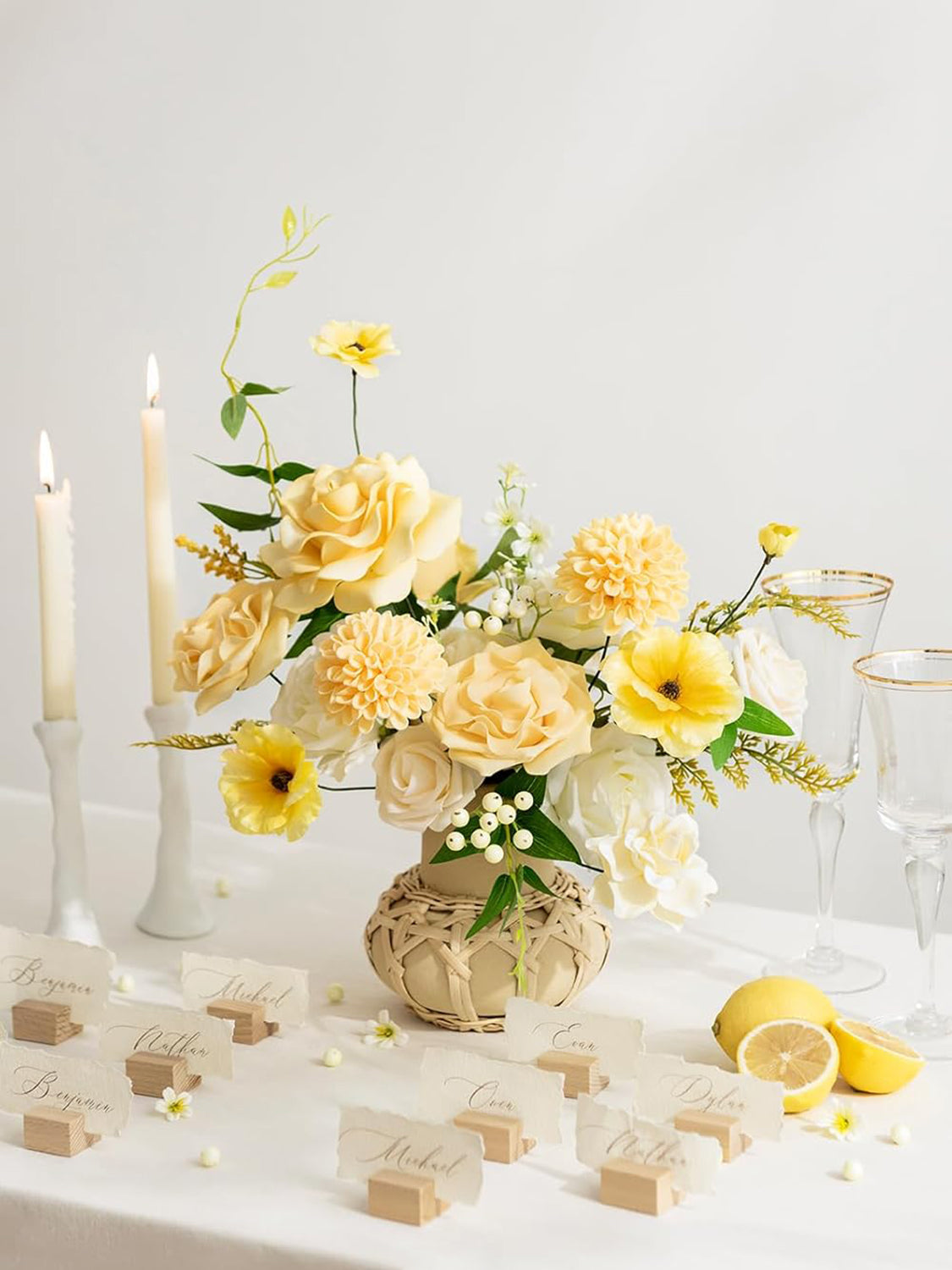 Creamy Yellow Fake Roses Gardenia Flowers Box