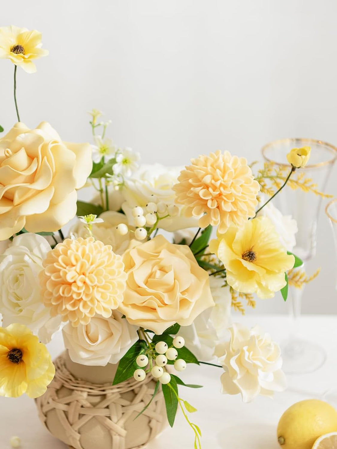 Creamy Yellow Fake Roses Gardenia Flowers Box