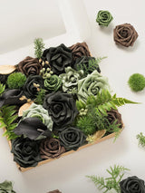 Emerald & Gold Fake Roses Gardenia Flowers Box