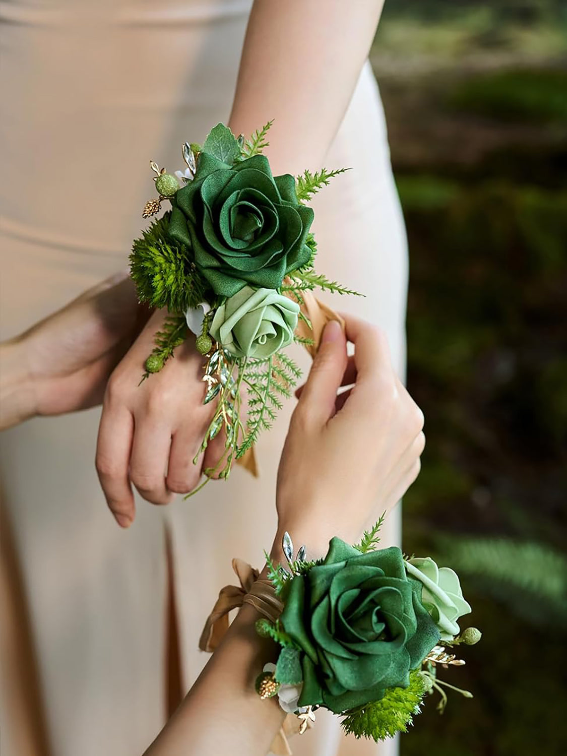Emerald & Gold Fake Roses Gardenia Flowers Box
