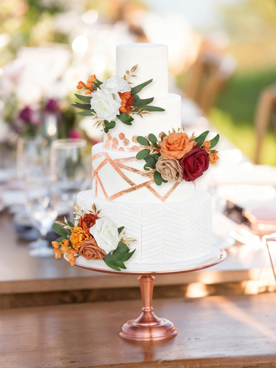 OrangeRed Artificial Cake Flowers Wedding Toppers For Decor