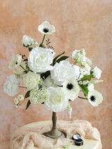 White & Dark Green Fake Roses Poppy Silk Leaves Flowers Box