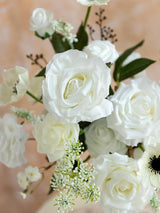 White & Dark Green Fake Roses Poppy Silk Leaves Flowers Box