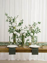 White & Dark Green Fake Roses Poppy Silk Leaves Flowers Box