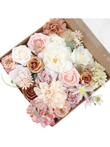 Pink & Champagne Fake Roses Silk Leaves Flowers Box