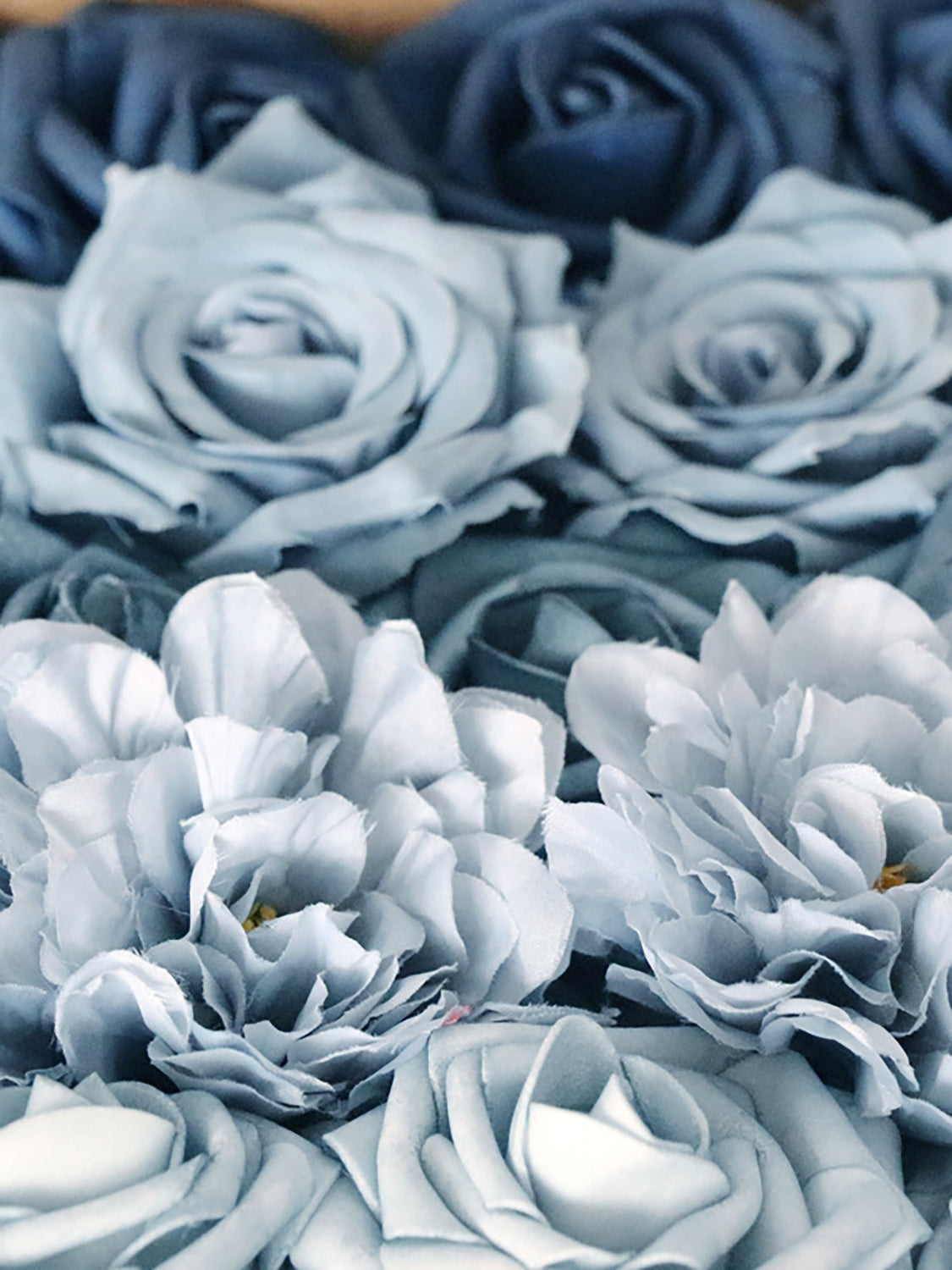 Dusty Blue & Hazy Blue Fake Roses Silk Dahlia Flowers Box