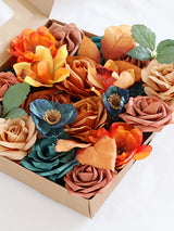 Orange & Teal Fake Roses Silk Flowers Box
