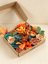 Orange & Teal Fake Roses Silk Flowers Box