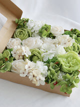 White & Green Fake Roses Silk Hydrangea Flowers Box