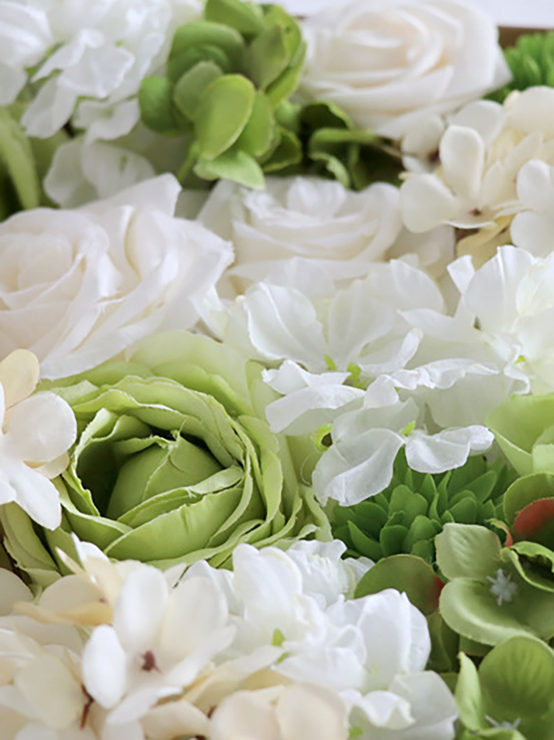 White & Green Fake Roses Silk Hydrangea Flowers Box