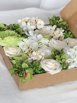 White & Green Fake Roses Silk Hydrangea Flowers Box