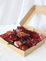 Burgundy Fake Roses Silk Flowers Box