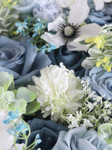 Hazy Blue & Dusty Blue Fake Roses Silk Flowers Box