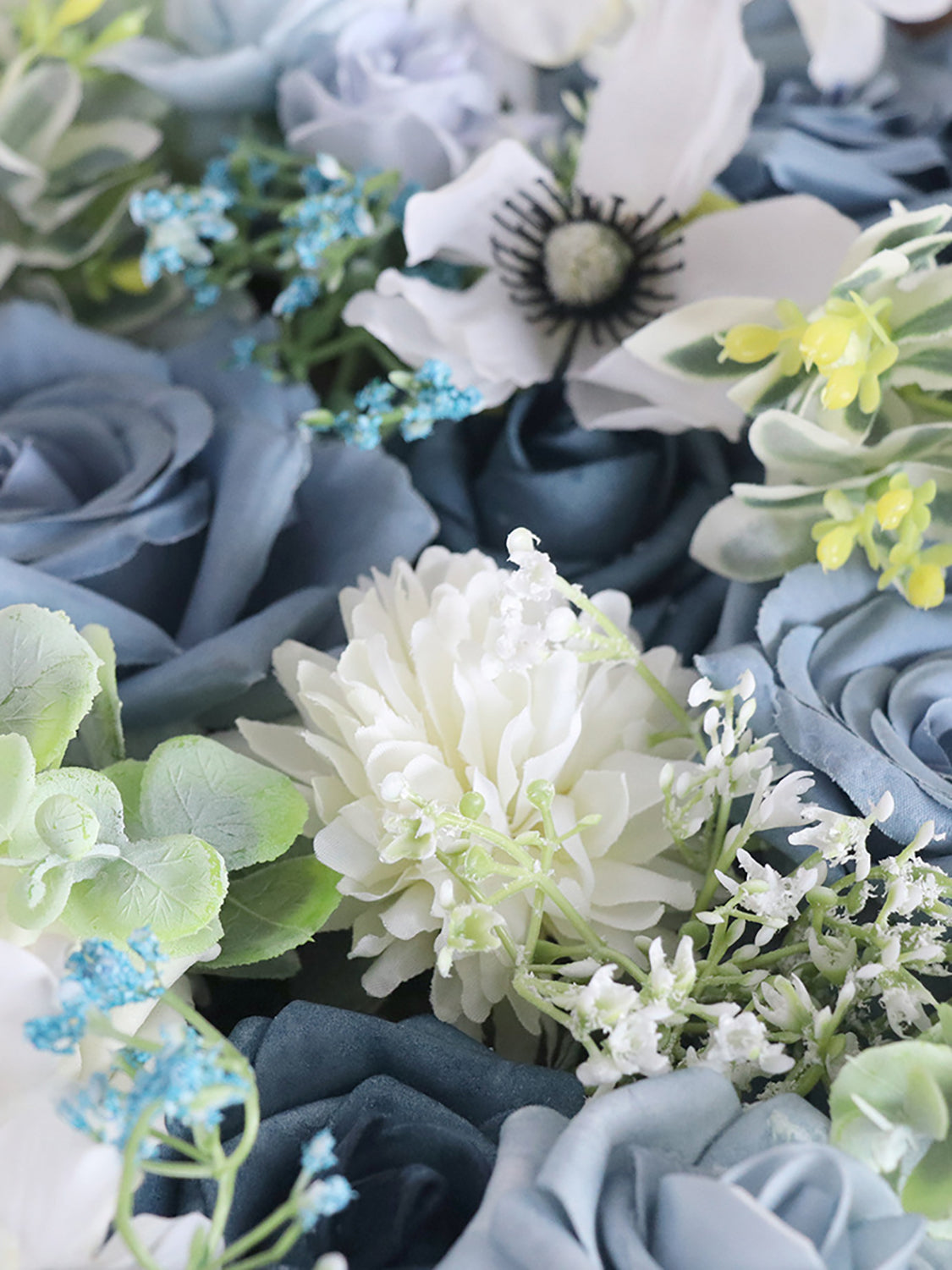 Hazy Blue & Dusty Blue Fake Roses Silk Flowers Box