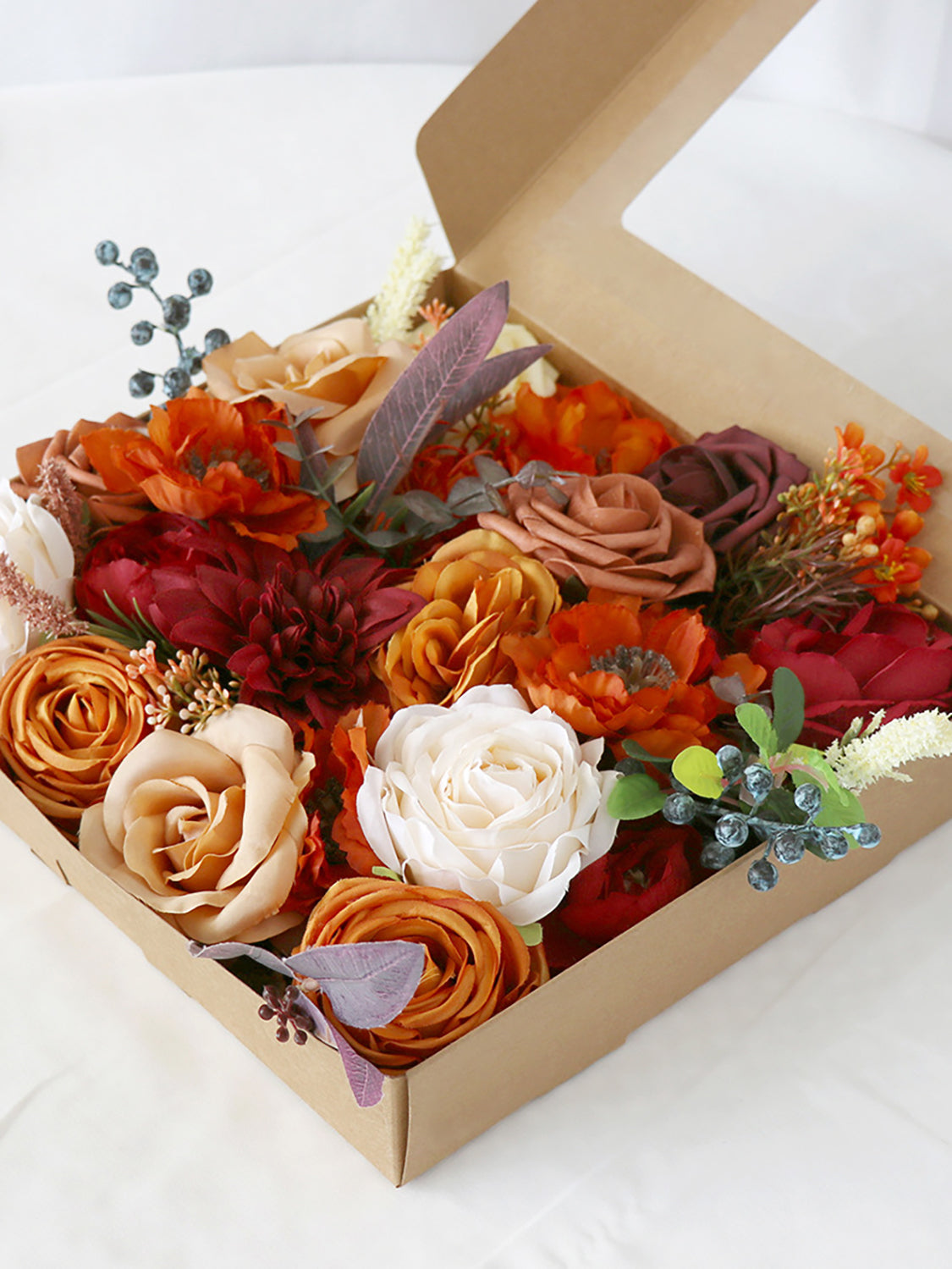 Burnt Orange Fake Roses Silk Flowers Box
