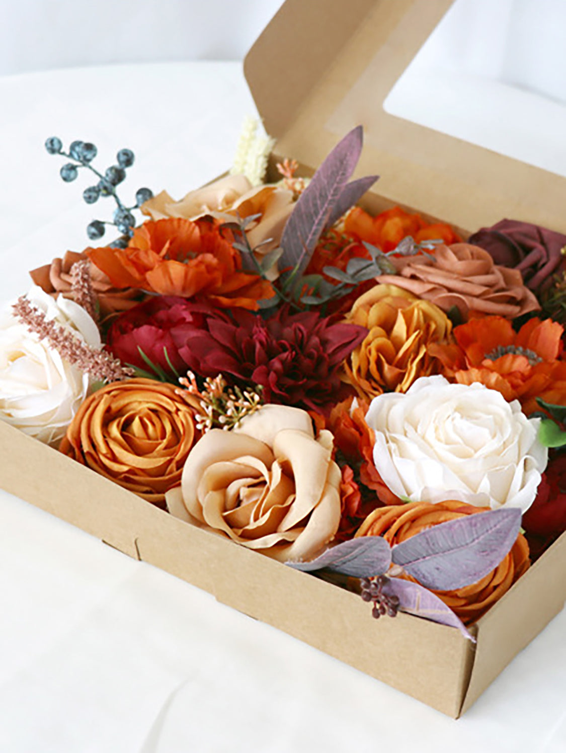 Burnt Orange Fake Roses Silk Flowers Box