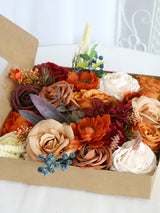 Burnt Orange Fake Roses Silk Flowers Box