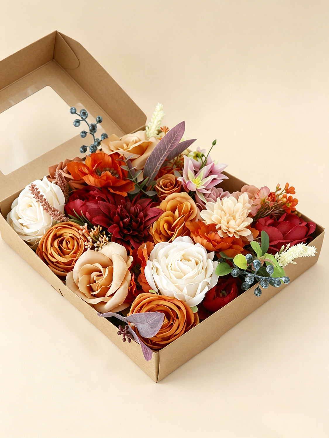 Burnt Orange Fake Roses Silk Flowers Box