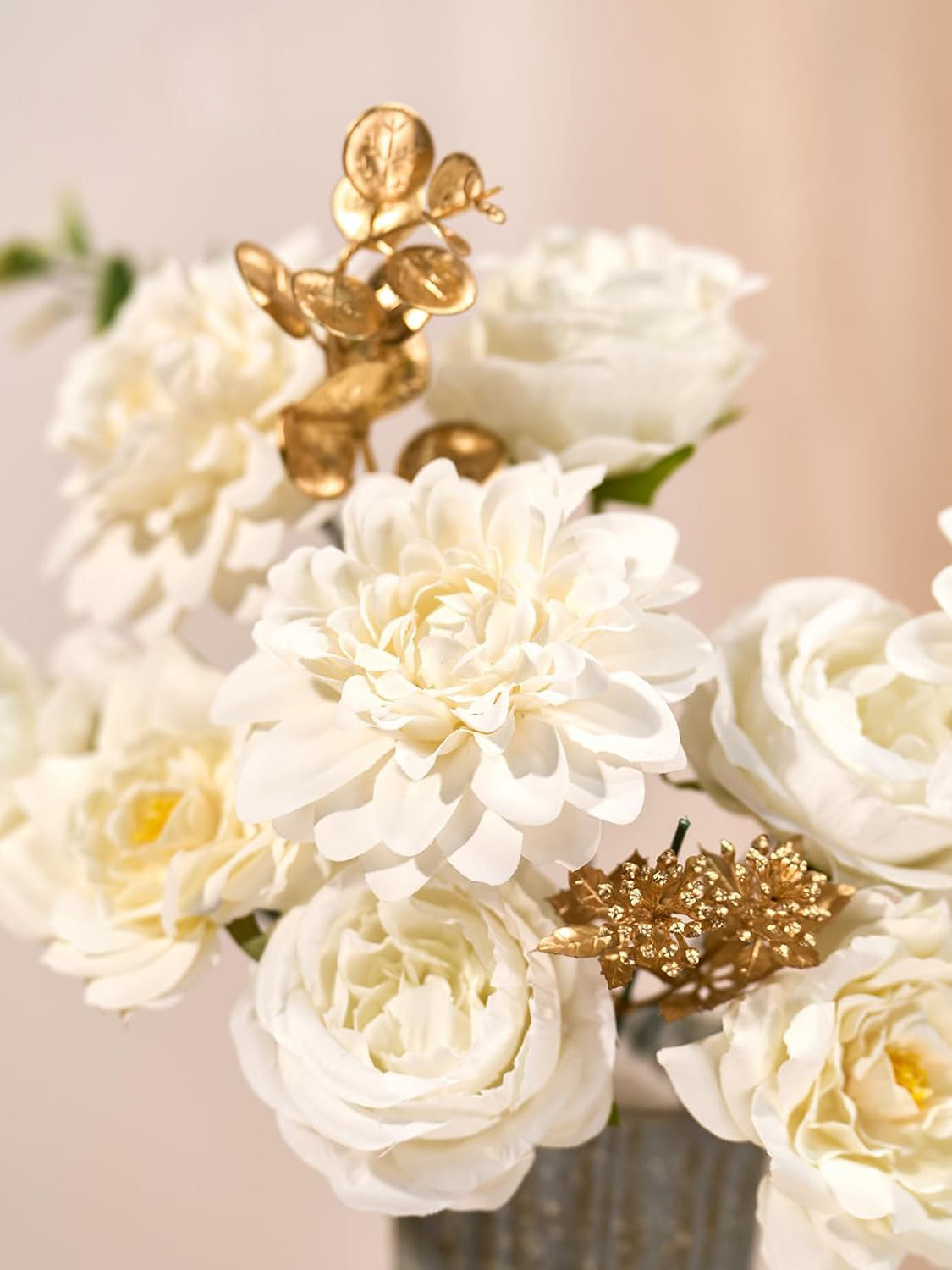 Ivory White Artificial Faux Peonies Mix Dahlia DIY Flowers Box