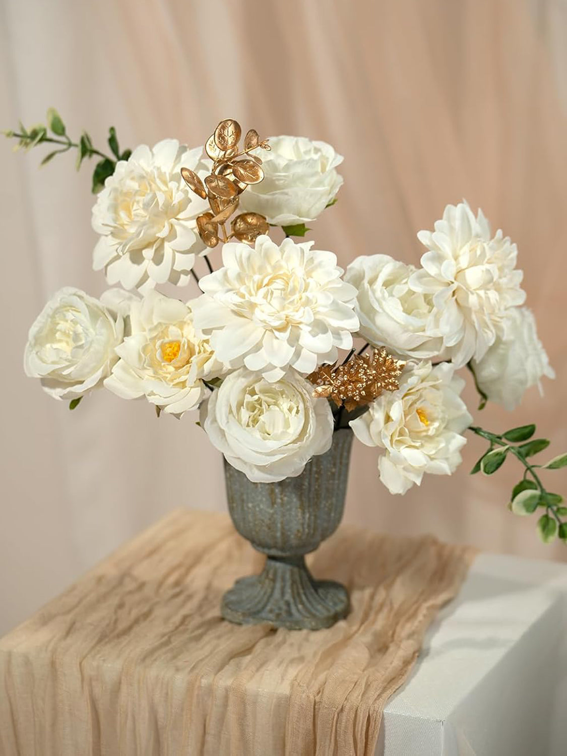 Ivory White Artificial Faux Peonies Mix Dahlia DIY Flowers Box
