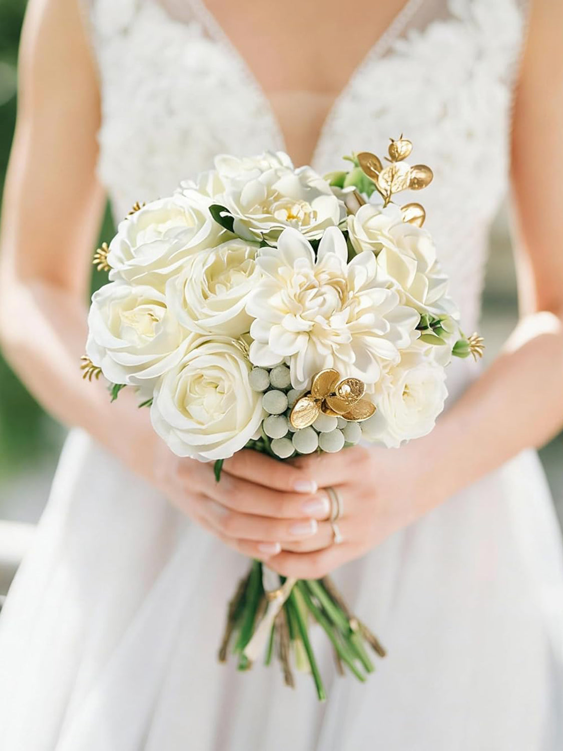 Ivory White Artificial Faux Peonies Mix Dahlia DIY Flowers Box
