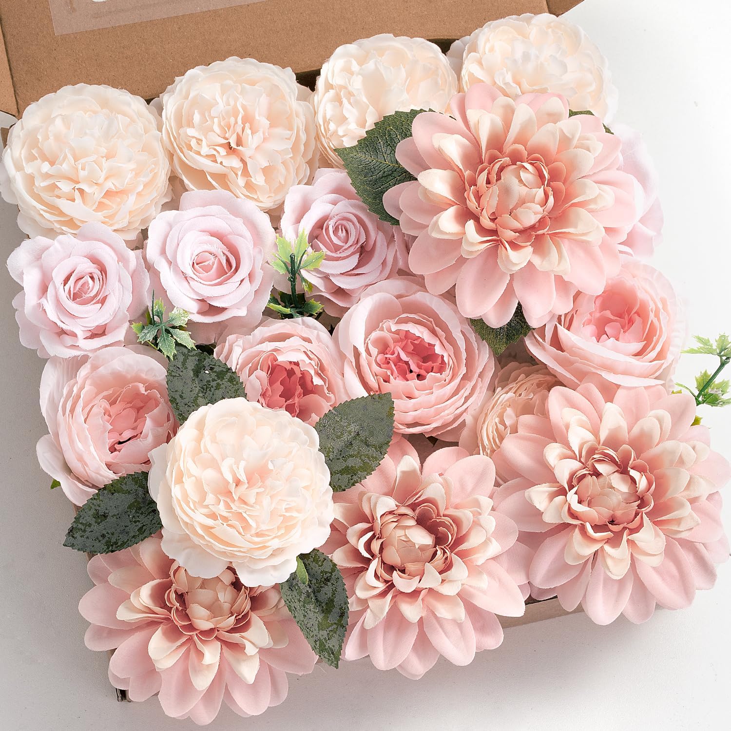 Baby Pink Artificial Faux Roses Peonies Mix Dahlia DIY Flowers Box