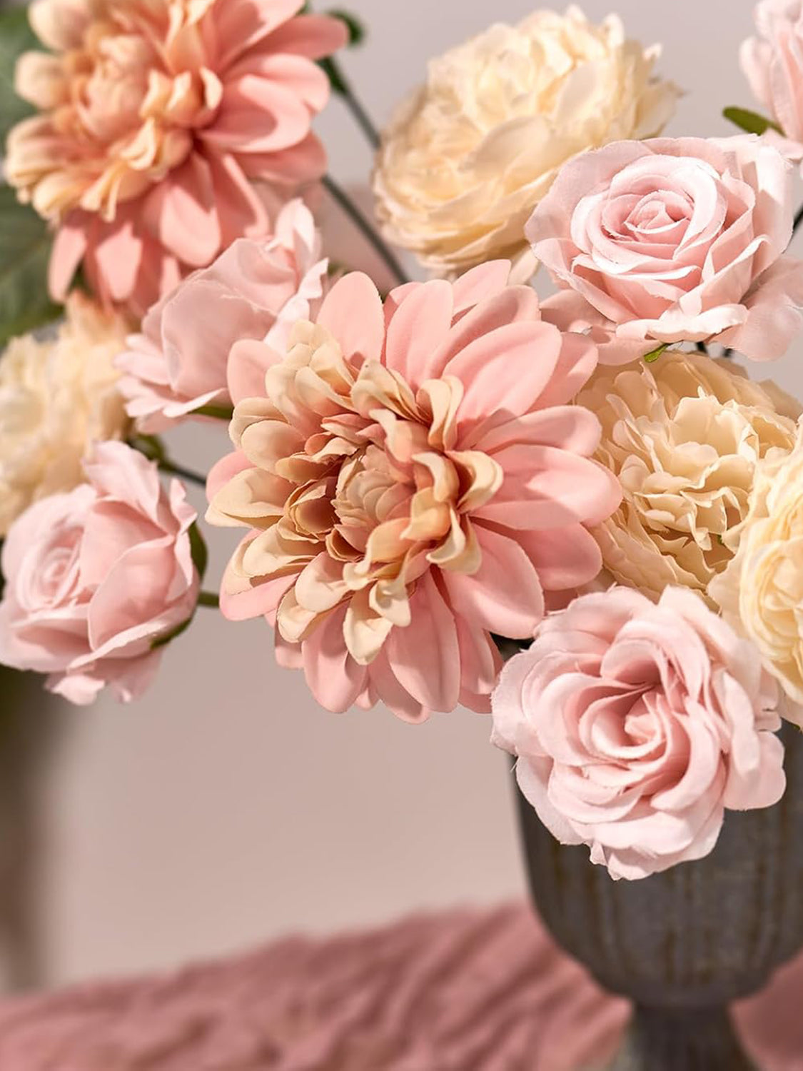 Baby Pink Artificial Faux Roses Peonies Mix Dahlia DIY Flowers Box