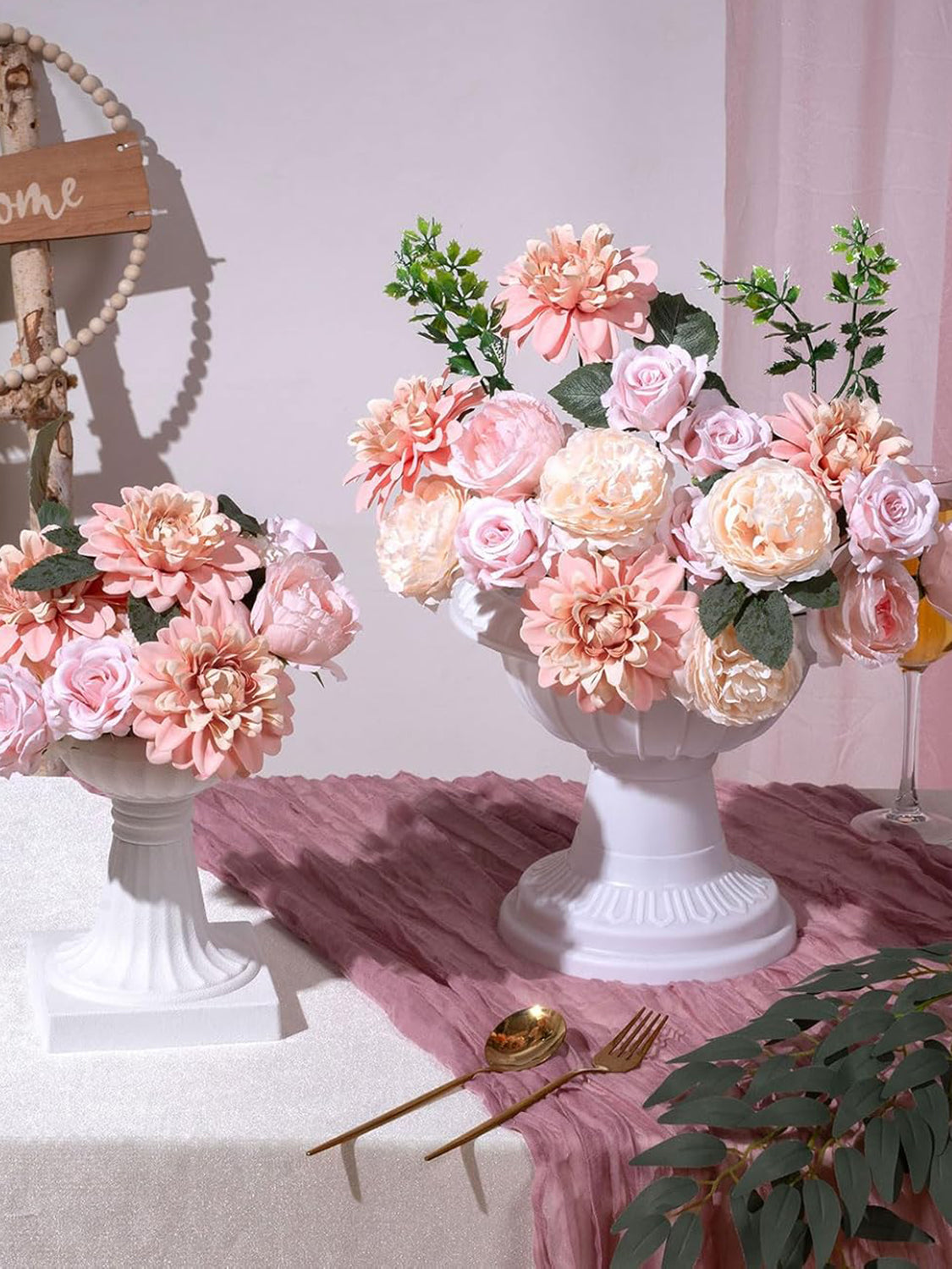 Baby Pink Artificial Faux Roses Peonies Mix Dahlia DIY Flowers Box