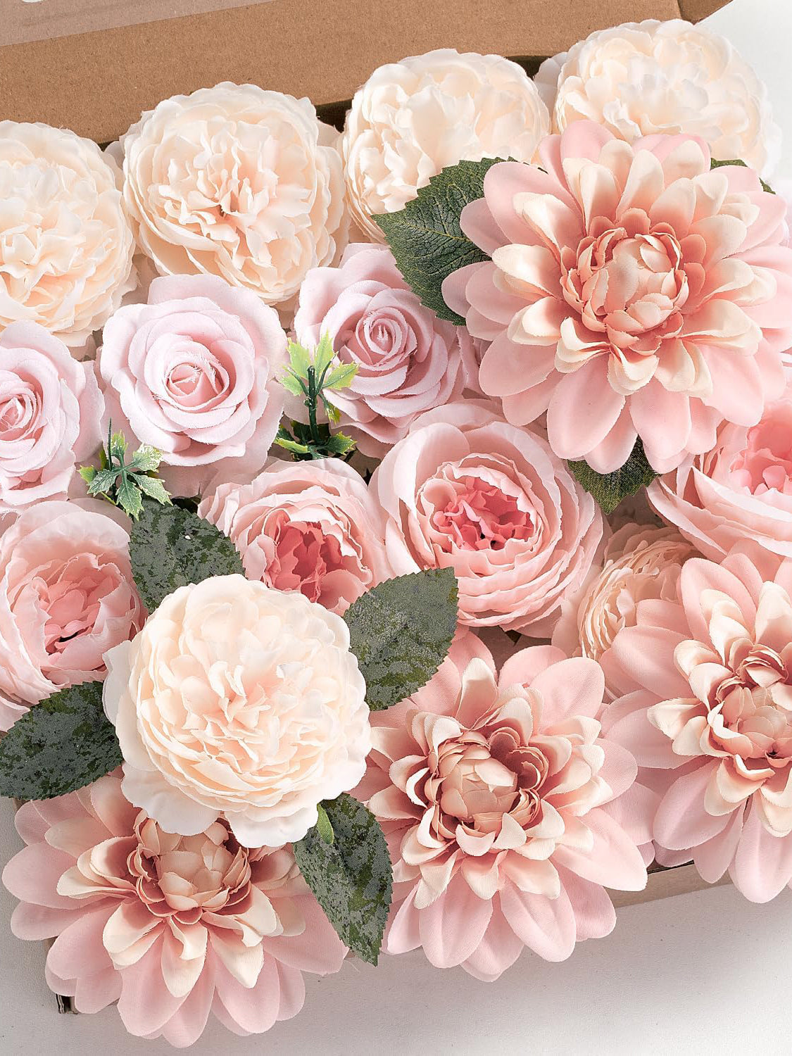 Baby Pink Artificial Faux Roses Peonies Mix Dahlia DIY Flowers Box