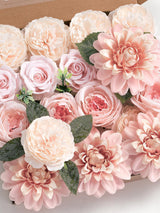 Baby Pink Artificial Faux Roses Peonies Mix Dahlia DIY Flowers Box