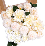 Champagne Artificial Faux Roses Mix Chrysanthemum Dahlia DIY Flowers Box