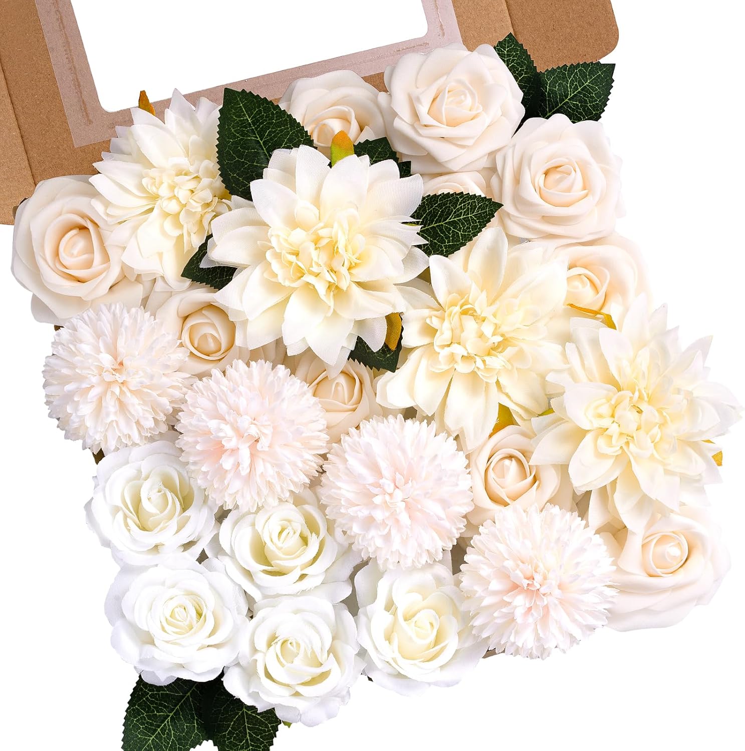Champagne Artificial Faux Roses Mix Chrysanthemum Dahlia DIY Flowers Box