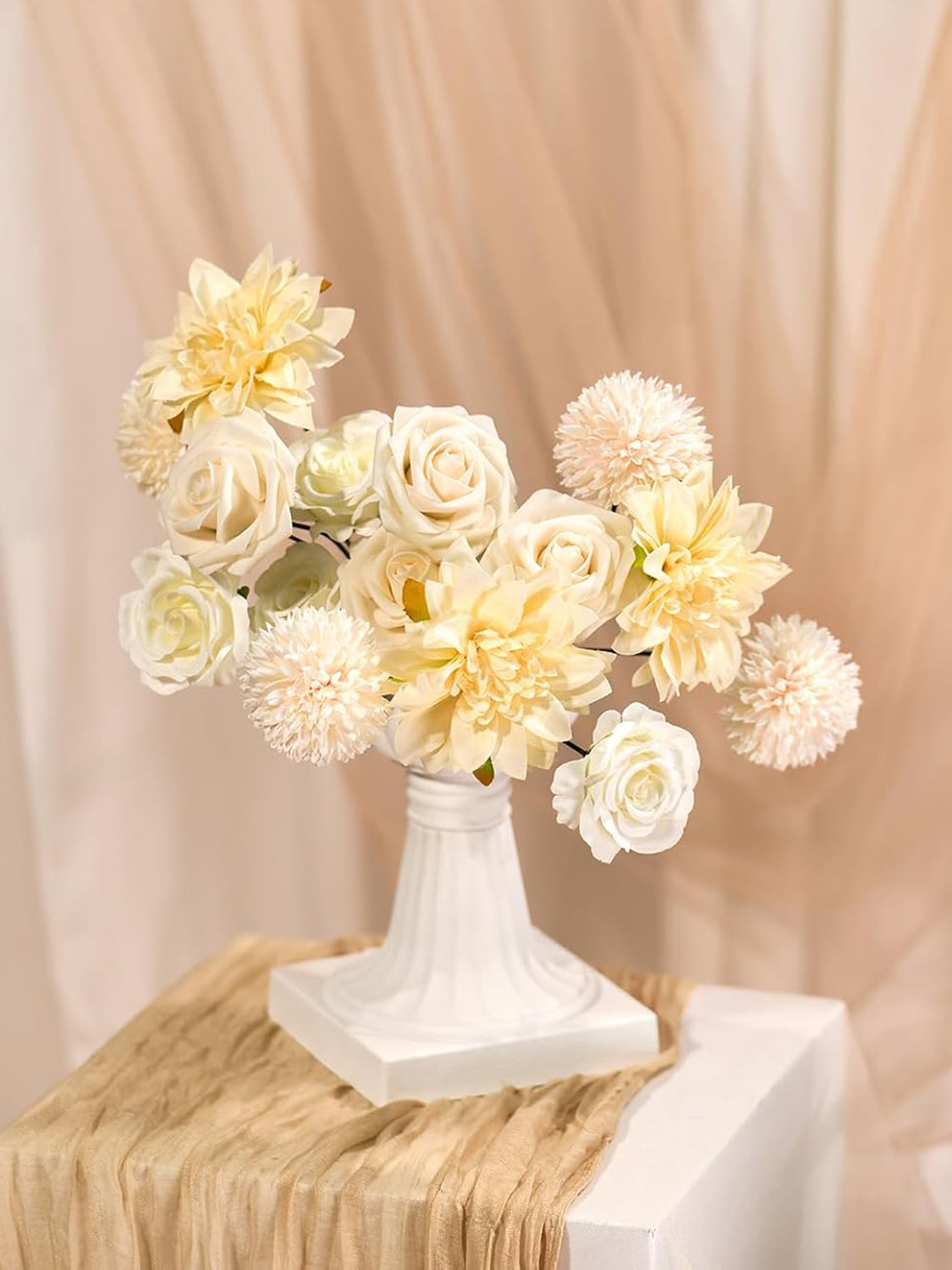 Champagne Artificial Faux Roses Mix Chrysanthemum Dahlia DIY Flowers Box