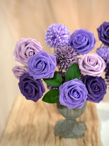 Purple Artificial Faux Roses Mix Chrysanthemum Dahlia DIY Flowers Box
