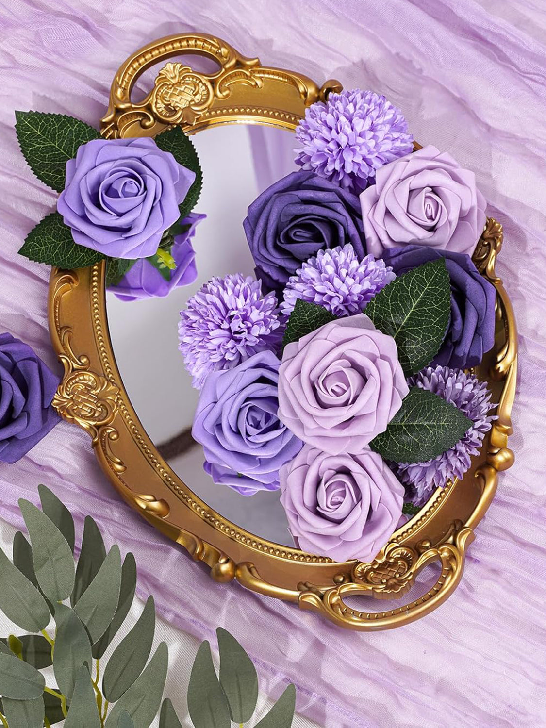 Purple Artificial Faux Roses Mix Chrysanthemum Dahlia DIY Flowers Box